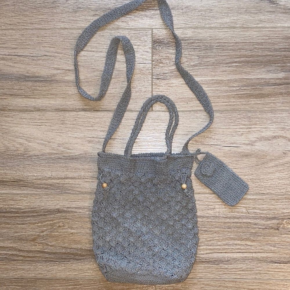 Stylish Gray Crochet Knit Crossbody Bag Purse